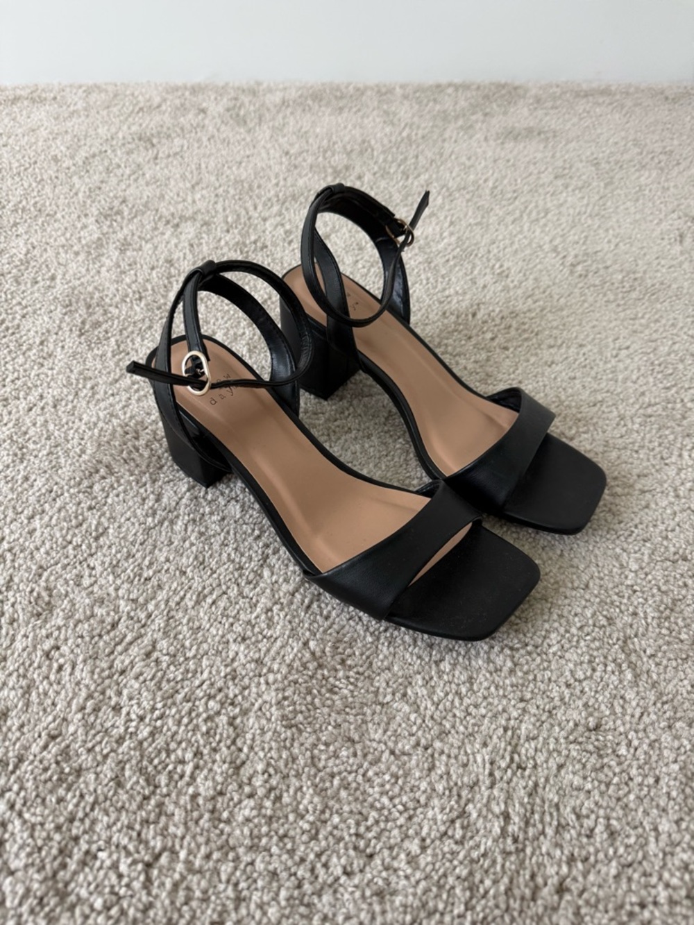a new day Black Square-Toe Ankle Strap Block Heels